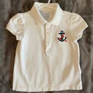 White Ralph Lauren Polo with puff sleeves and anchor detail
